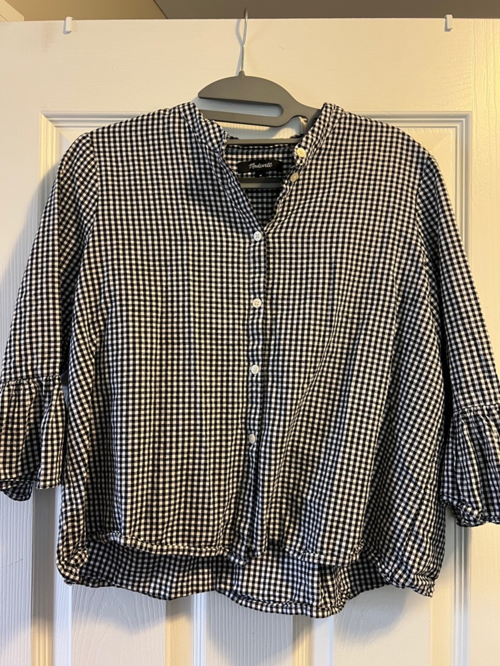 Madewell Gingham Button Down 3/4 Sleeve Blouse
